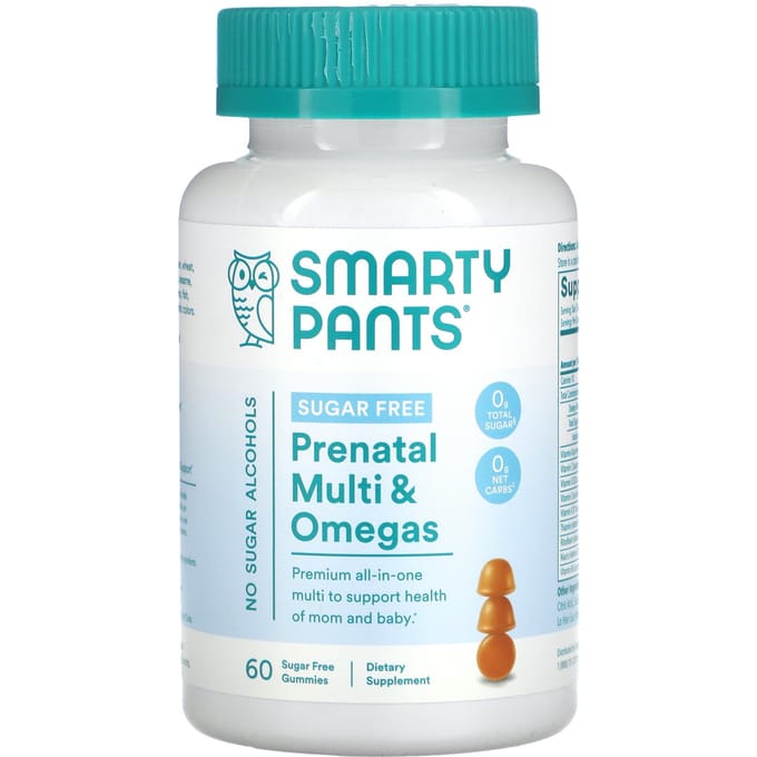 SmartyPants, zwangerschapsmultivitamine en omega, zonder suiker, citroen, 60 gummies