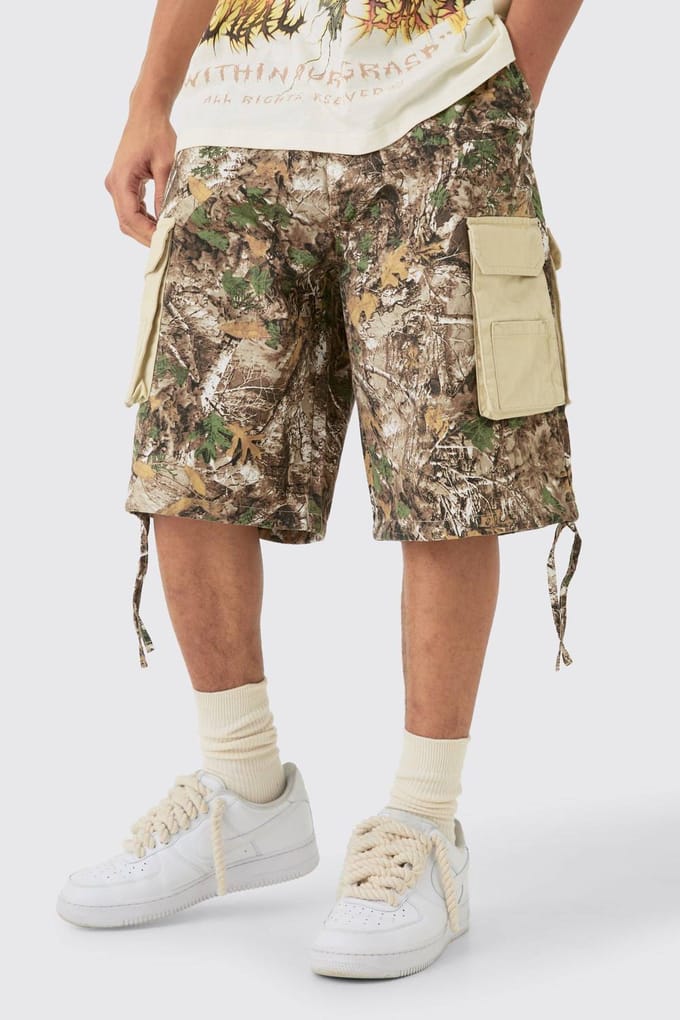 Contrast Panel Forest Camo Jorts | Khaki | Size Medium