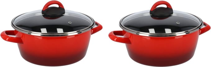 Set van 2x stuks rvs rode kookpan/pannen Cuenca met glazen deksel 24 cm 8 liter