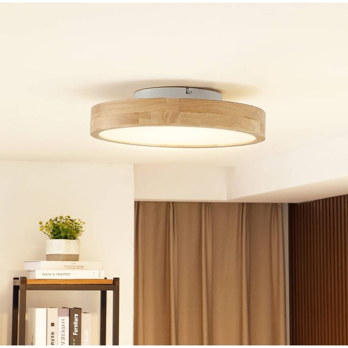Lindby LED plafondlamp Milada, eiken, CCT, afstandsbediening
