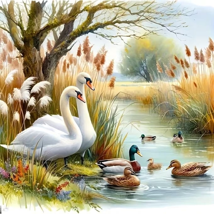 diamond painting Zwanen samen met Eenden 30 x 30 cm