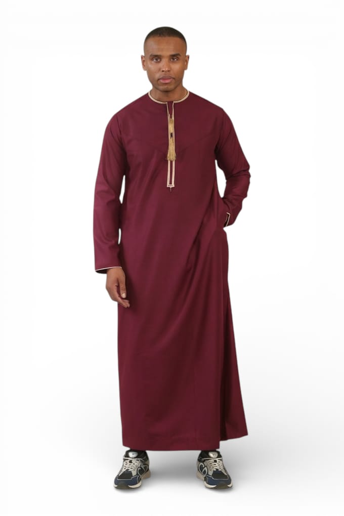 Heren Ramadan Bordeaux Rood Marokkaanse Thobe Robe Emirati Eid Jubba- TT-003