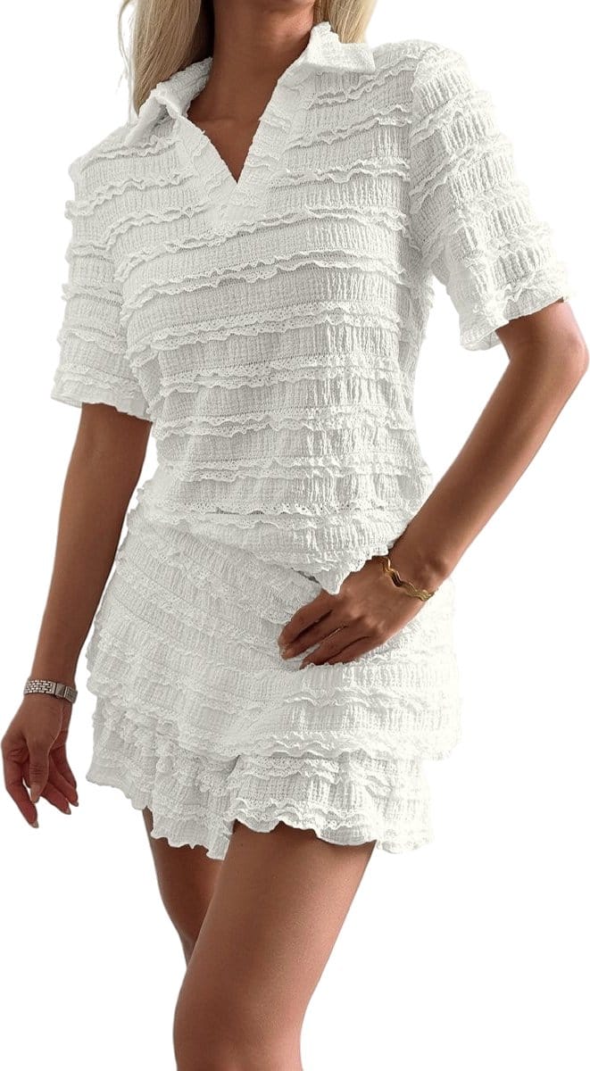 Zomer Kledingset - Ruffle - Wit - 2delig - Dames - Vakantie