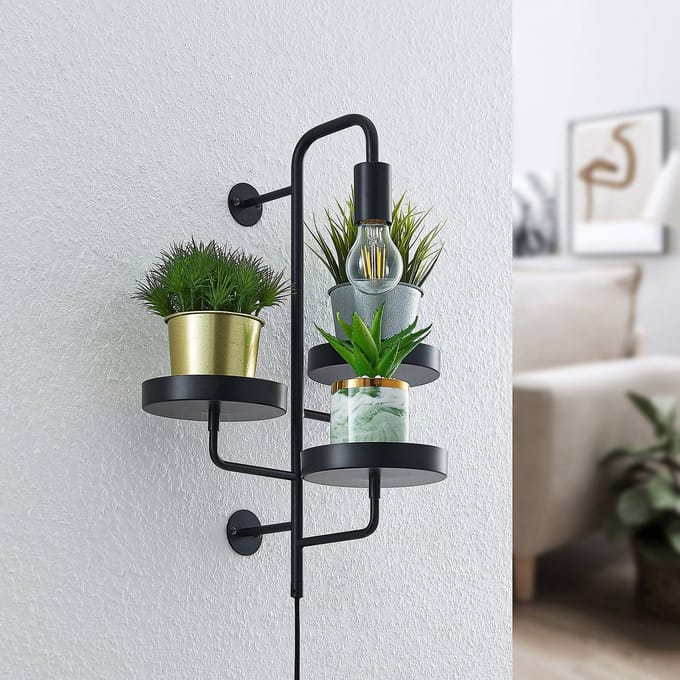 Lindby - wandlamp - 1licht - Staal - H: 50 cm - E27 - zwart mat