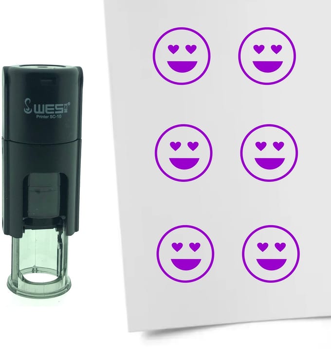 CombiCraft Stempel Smiley Liefde 10mm rond - Paarse inkt