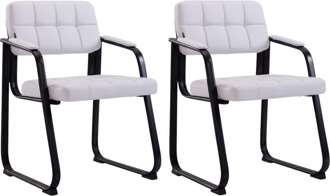 CLP Canada B Set van 2 eetkamerstoelen - met armleuning - Zwart Frame - Kunstleer - wit
