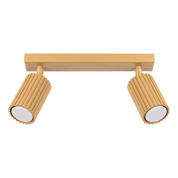 Plafondlamp KARBON 2 met geribbelde spots op een smalle balk - Sollux Lighting - IP20 - Goud aluminium behuizing - 30 x 6.5 x 16.5 cm - 2 x GU10 LED, exclusief lichtbron - 2 x 10 W - Minimalistische plafondlamp voor gang, hal en woonkamer
