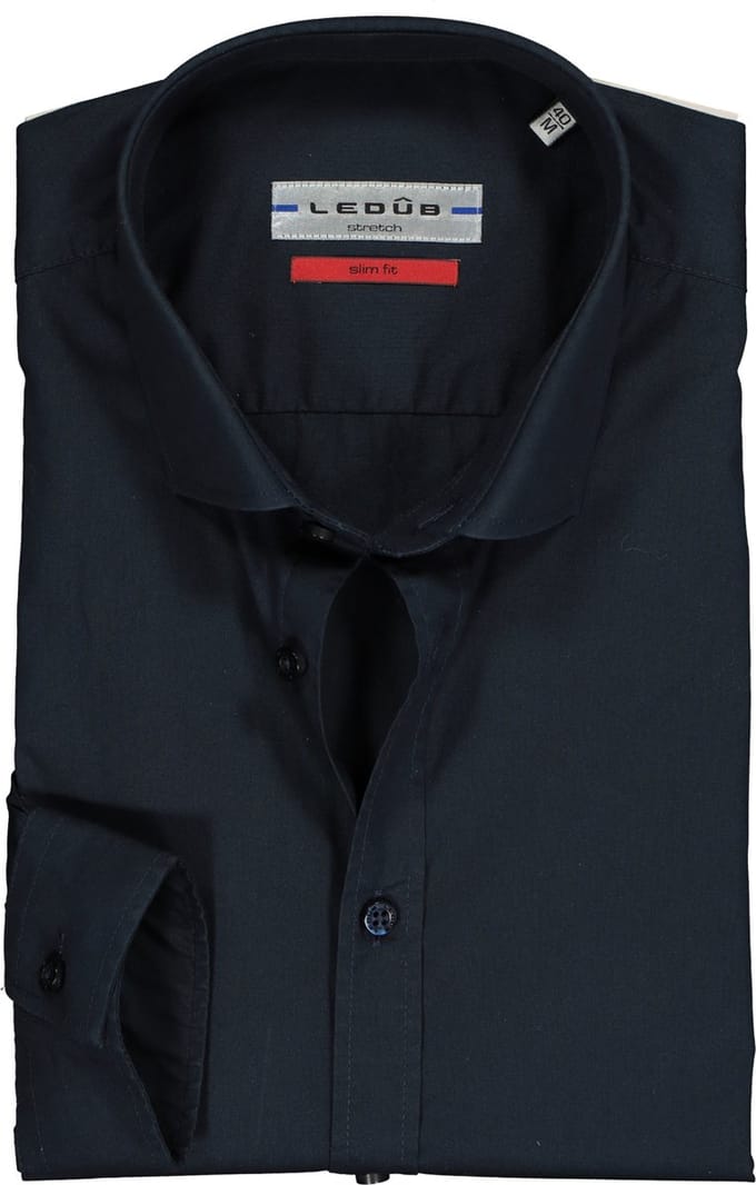 Ledub Stretch Slim Fit overhemd - blauw - Strijkvriendelijk - Boordmaat: 36