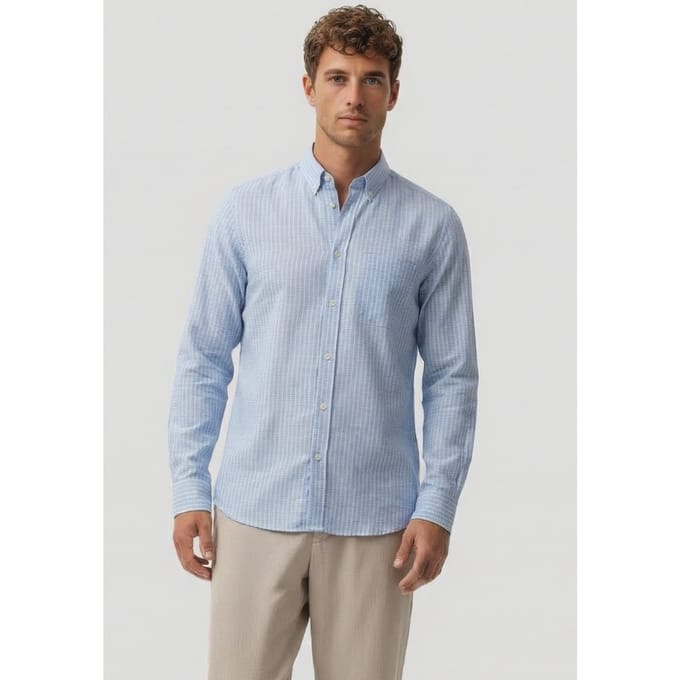 French Connection Linen Check Long Sleeve Soft Blue Check Taglia: S | Maglie a manica lunga Outlet | Uomo | Blu