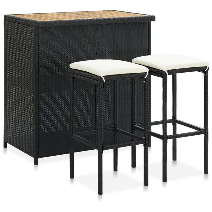vidaXL - 3-delige - Barset - poly - rattan - zwart