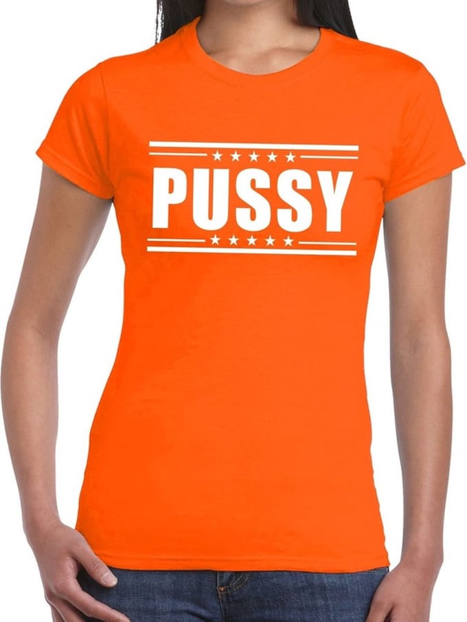 Pussy t-shirt oranje dames L