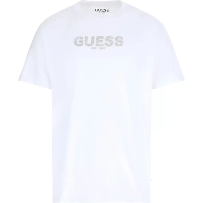 GUESS Ss Bsc  Embroid Pure White Maat: L | Basic T-Shirts Outlet | Heren | Wit