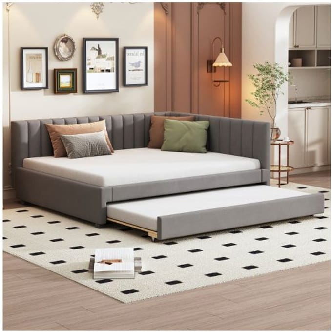 Canapé-lit - MUVOE - 140x200 - Tissu velours gris - Design multifonctionnel - Confort optimal gris