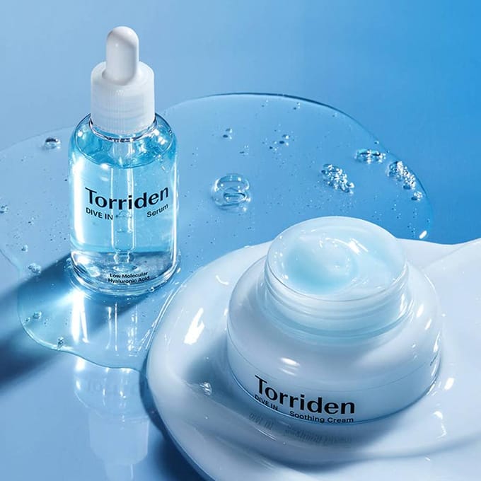 Ensemble Sérum à l'Acide Hyaluronique Bas Poids Moléculaire DIVE-IN + Crème Apaisante Torriden (50ml + 100ml) white