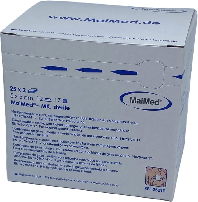 Gaascompressen 5cm x 5cm per 2 stuks steriel verpakt 12 laags