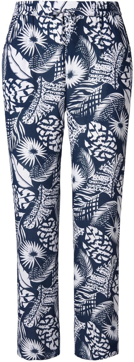Ulla Popken - Dames - Broek Rose bladeren wijde pijpen elastische tailleband - Inktblauw - Maat 42+