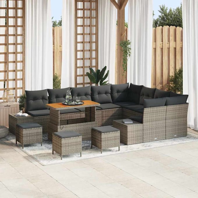 vidaXL - Tuinbank - Set - 13 - st - 12-zits - Grijs - Poly - rattan