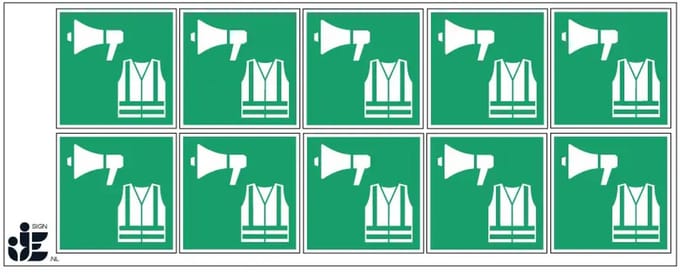 Ontruiming materiaal sticker - E076 | 5 x 5 cm - 10 stuks per vel