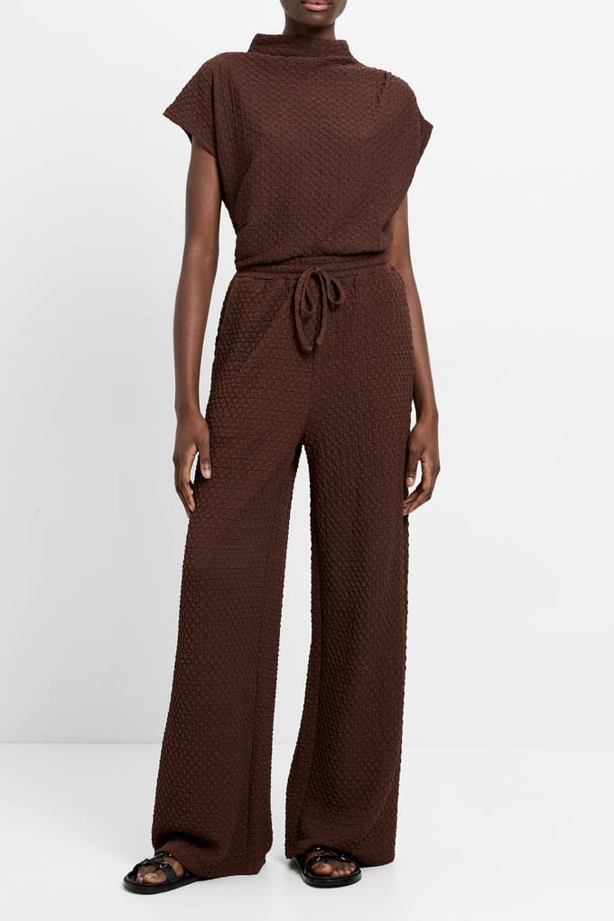 French Connection Textured Wide Leg Trouser Chocolate Brown Maat: M | Wijde Broeken Outlet | Dames | Bruin