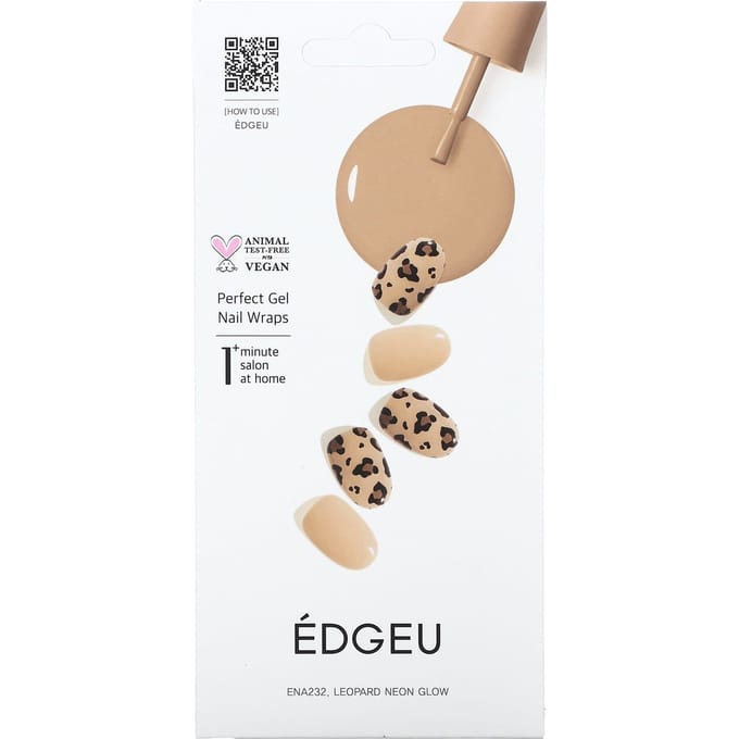 Edgeu, Perfect Gel Nail Wrap, ENA 232, Léopard Néon Brillant, ensemble de 19 pièces beige