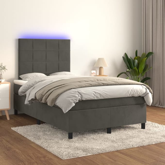 vidaXL - Boxspring - met - matras - en - LED - fluweel - donkergrijs - 120x200 - cm