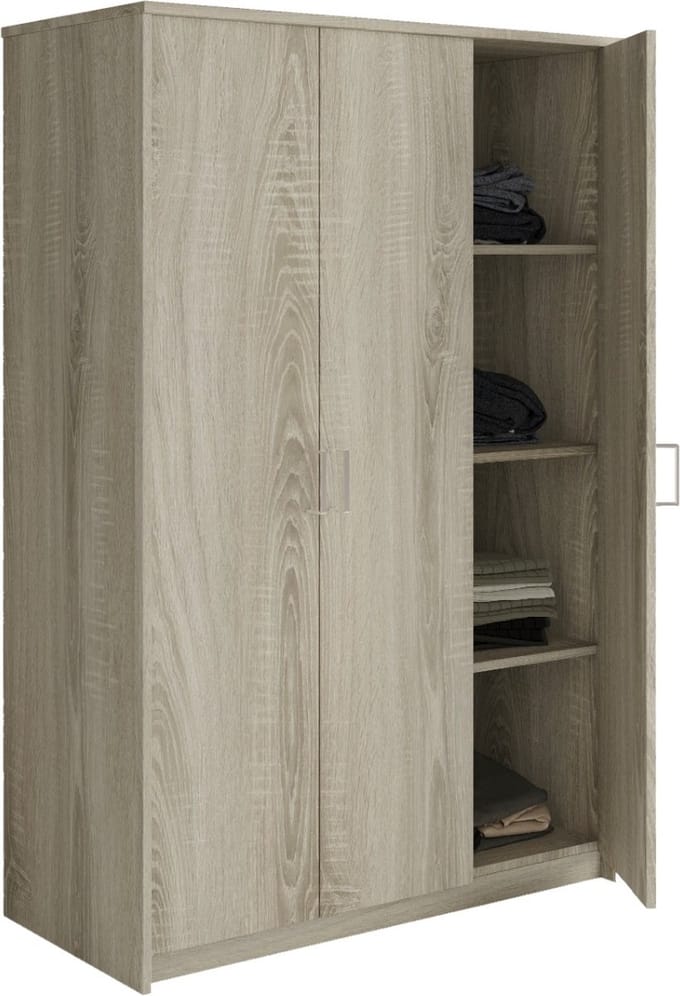 Interiax Kledingkast 'Amelie' – 3 Deuren, 1 Hanger & 4 Legplanken | Sonoma Eik | 180x120x54 cm