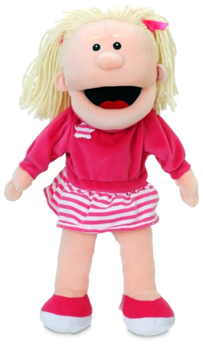 Fiesta Crafts handpop meisje - beweegbare mond pop voor kinderen.