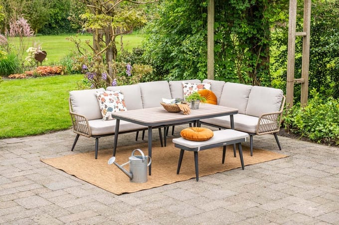 GI Allasio lounge-dining hoekset (6-delig) - Carbon black/Zand