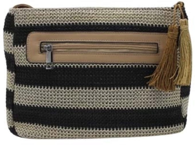 Schoudertas Dames Tas Cross Body Tas Zwart-Beige Gestreept