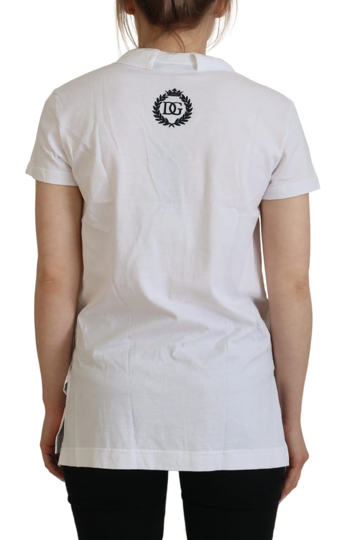 Dolce & Gabbana Witte Ketting Versierde Halslijn T-shirt Dames Top