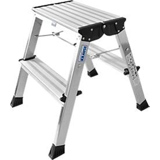 Rolly dubbele inklapbare trap, 2 x 2 treden, aluminium kleur