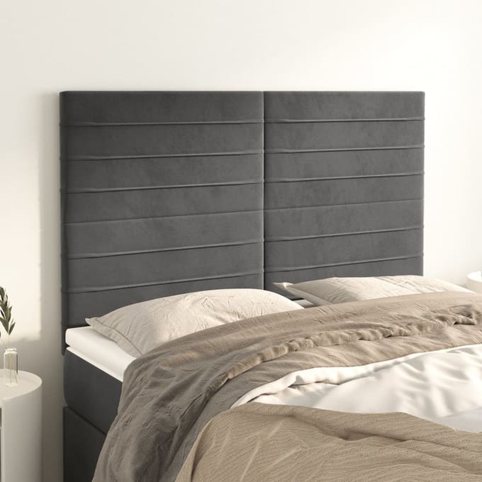 vidaXL - Hoofdbord - donkergrijs - 144x5x118/128 - cm - Fluweel