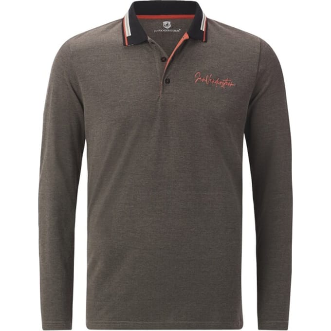 Jan Vanderstorm herren Poloshirt Met Lange Mouwen - 76/78 - bruin - Plus Size