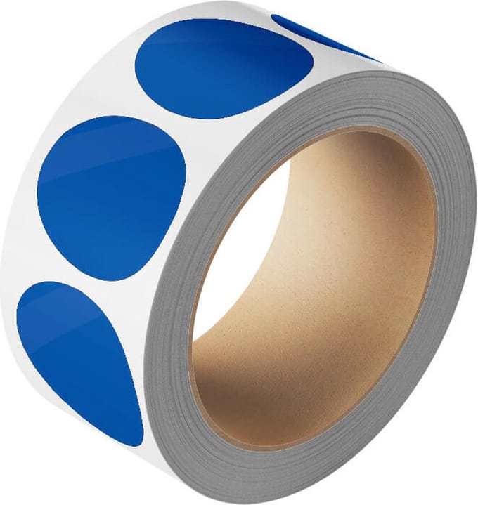 Ronde blauwe stickers, 25 meter op rol 20 mm - 1150 per rol
