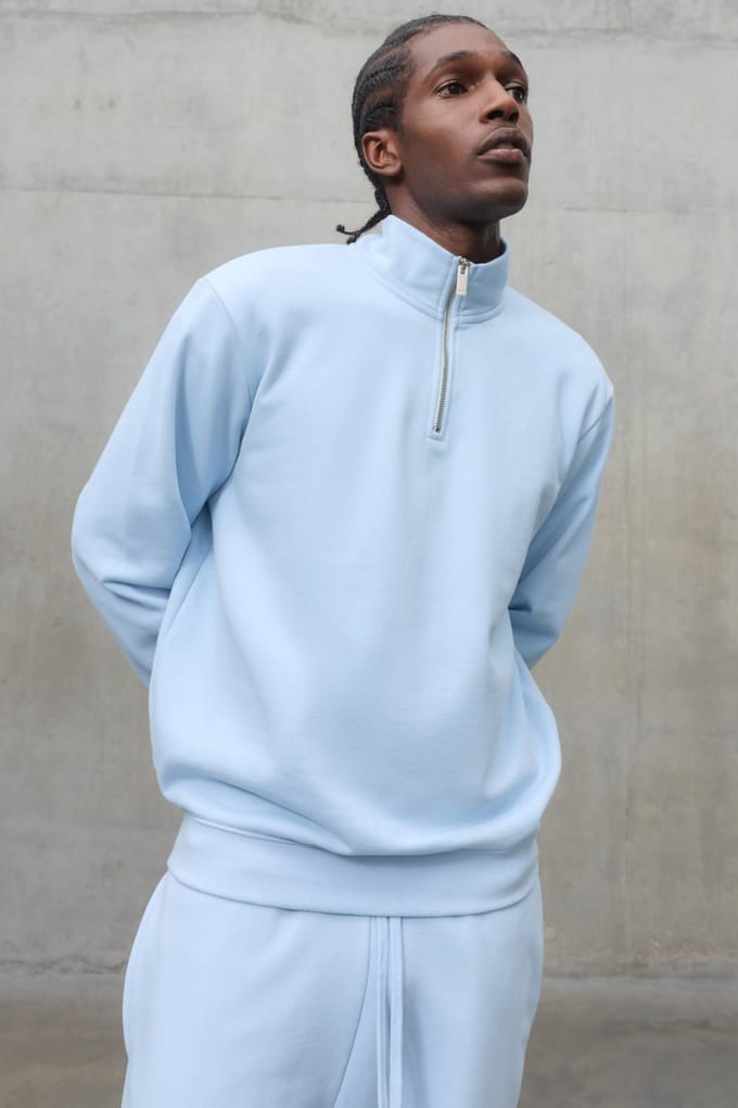 Regular Fit Premium 480gsm 1/4 Zip Funnel Neck Sweatshirt | Light Blue | Size Medium