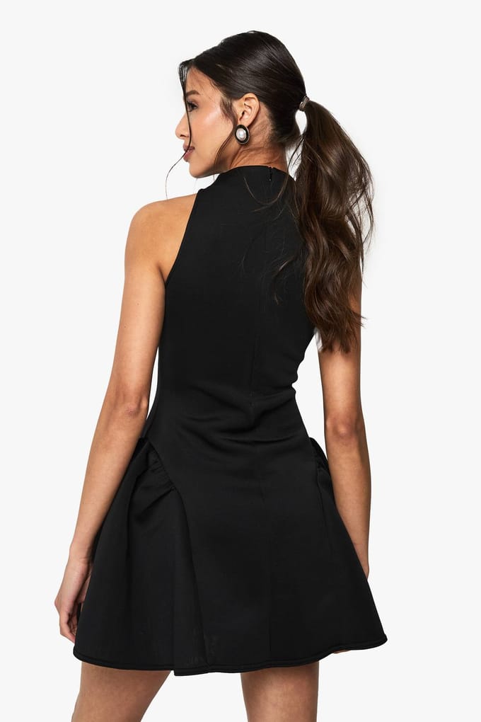 boohoo Dames Racerhals Volume Mini Jurk | Black | Maat: 8