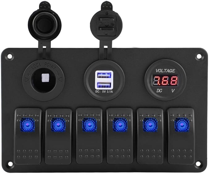 Dailygoods - 6-Gang Rocker Switch Paneel met USB en Voltmeter voor 12V/24V Auto en Boot