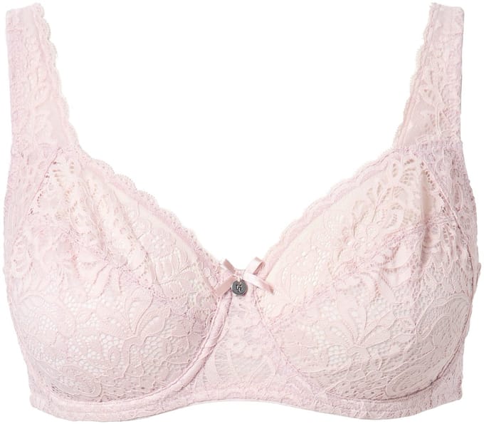 Ulla Popken - Dames - Beugelbeha gebloemd kant zuiver kant - Lichtbeige - Maat 90D