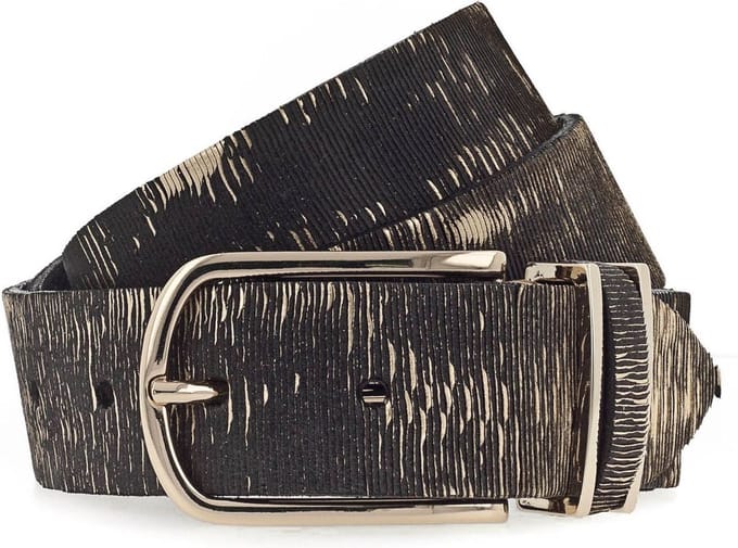 b.belt Riem Cuno Ledergürtel W75 Black / Gold Metallic Zwart Veelkleurig
