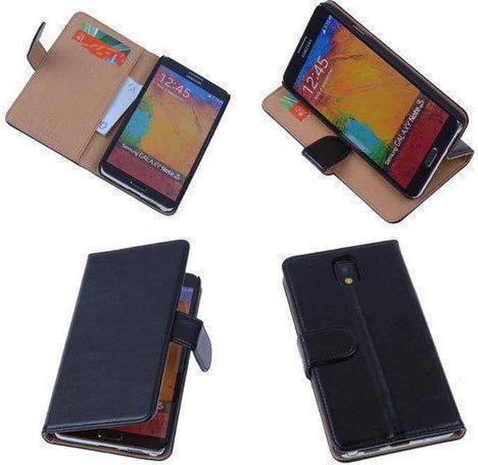 PU Leder Zwart Hoesje Samsung Galaxy Note 3 Book/Wallet Case/Cover