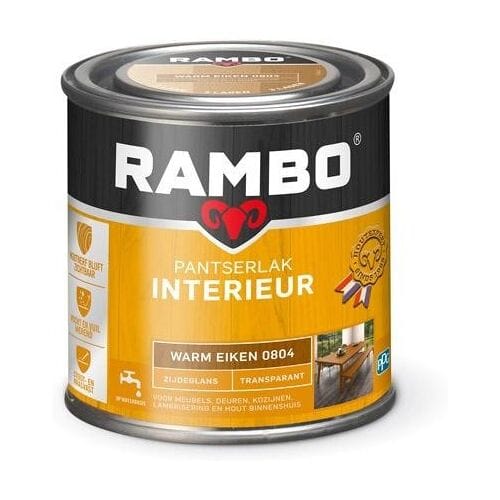 Rambo Pantserlak Interieur - Transparant Zijdeglans - Houtnerf Zichtbaar - Warm Eiken - 0.25L