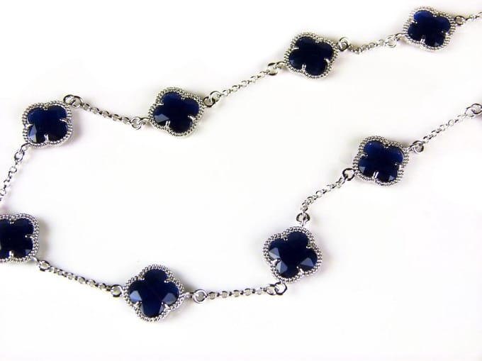 model 10 Fiori collier in zilver donkerblauwe klavers