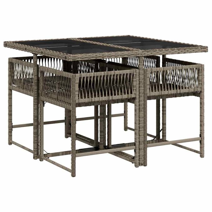 vidaXL - 5-delige - Tuinset - met - kussens - poly - rattan - grijs
