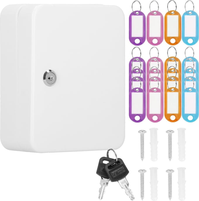 Springos Sleutelkluis - Sleutelkast - Sleutelbox - 20 Haken - 20 x 16 x 7,5 cm - Wit