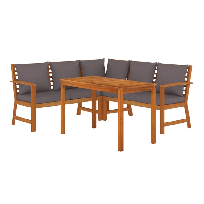 vidaXL - 4-delige - Tuinset - met - kussens - massief - acaciahout