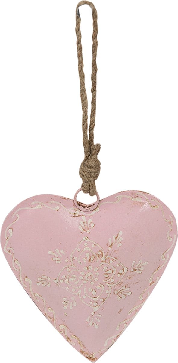 Clayre & Eef Hanger Hart 18 cm Roze Ijzer Kersthanger