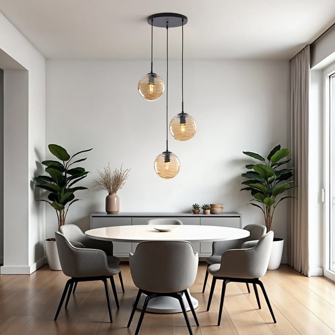 LumenXL Design hanglamp zwart - 3D golvend amber glas, 3-lichts - Eflin