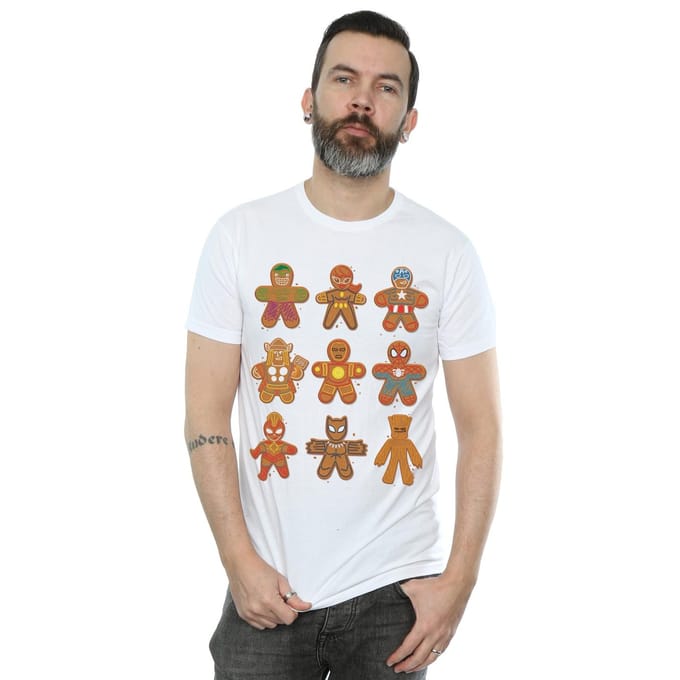 Marvel Heren Avengers Kerstmis Peperkoek T-Shirt (Wit)