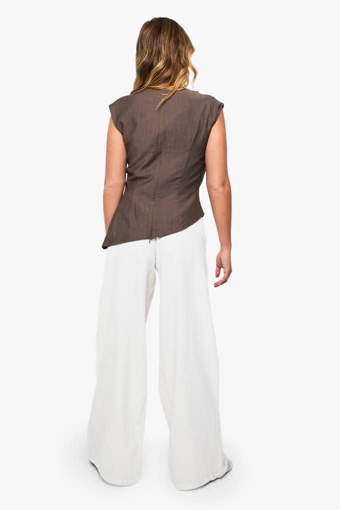 boohoo Dames Extreme Plooien Wijde Pijp Broek | Ivory | Maat: 8