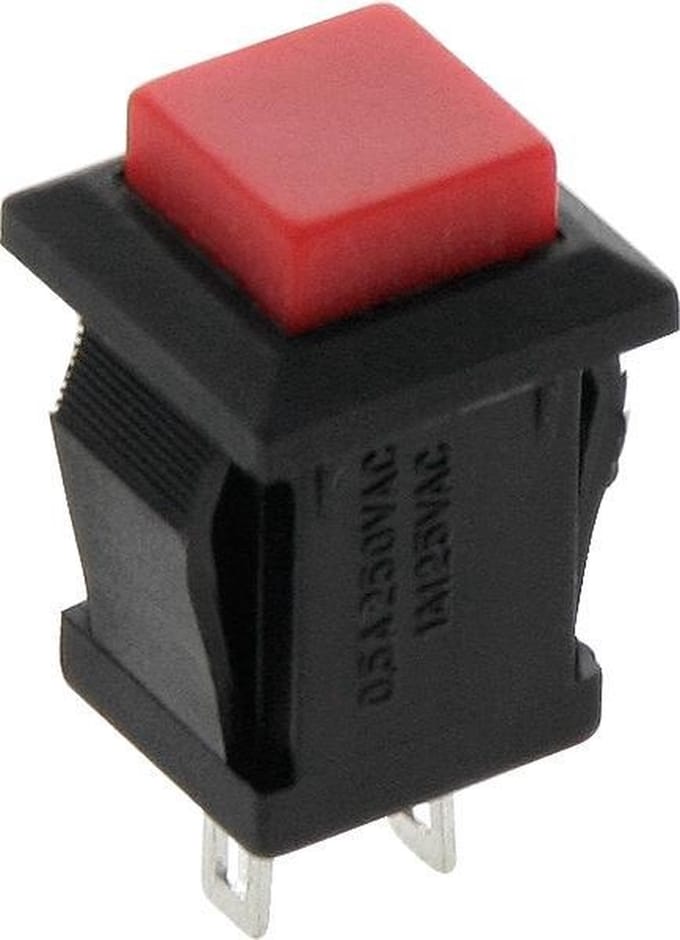 Schakelaar Push-Button 2 Polig - 1-3A 250-125V - Rood Vierkant